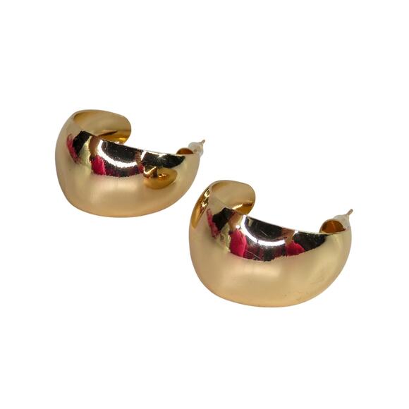 1980s Vintage Gold Hoop Earrings Chunky Thick Hoops Earrings 1" - Picture 7 of 9